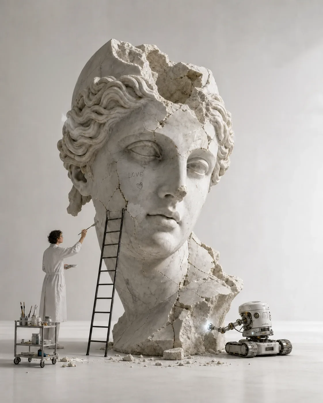 Restoration of a marble bust - a human and robots reviving the classics together